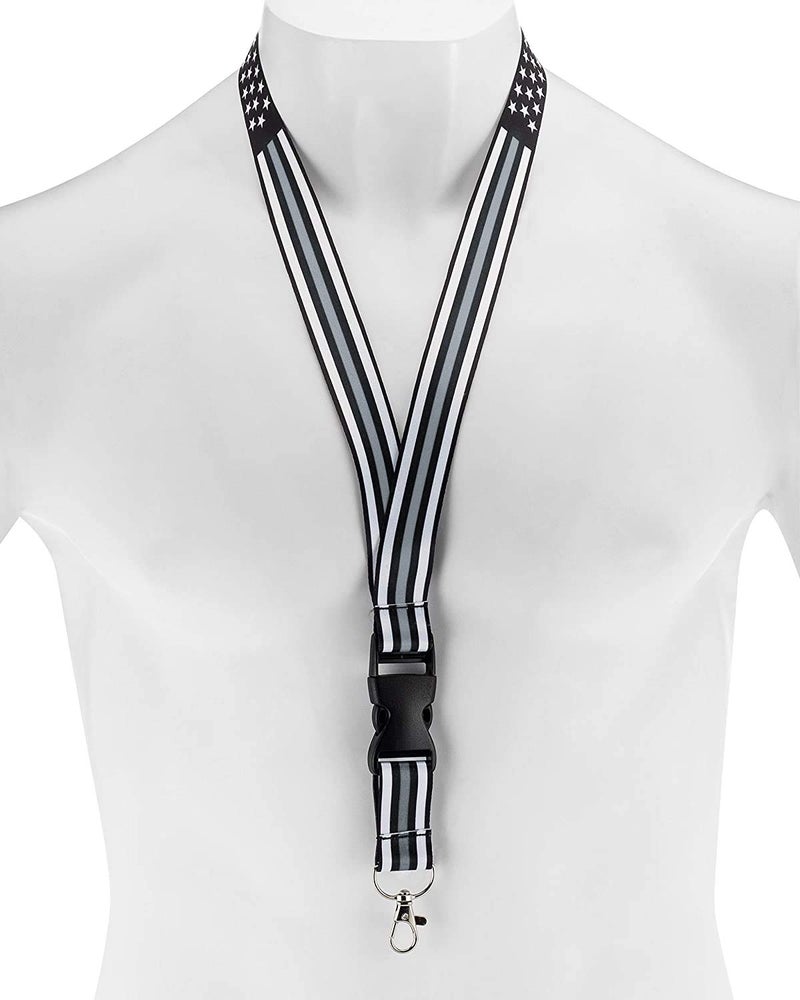 Great 1 Thin Grey-Gray Line American Flag Office Lanyard - Badge and ID Holder - Image 3